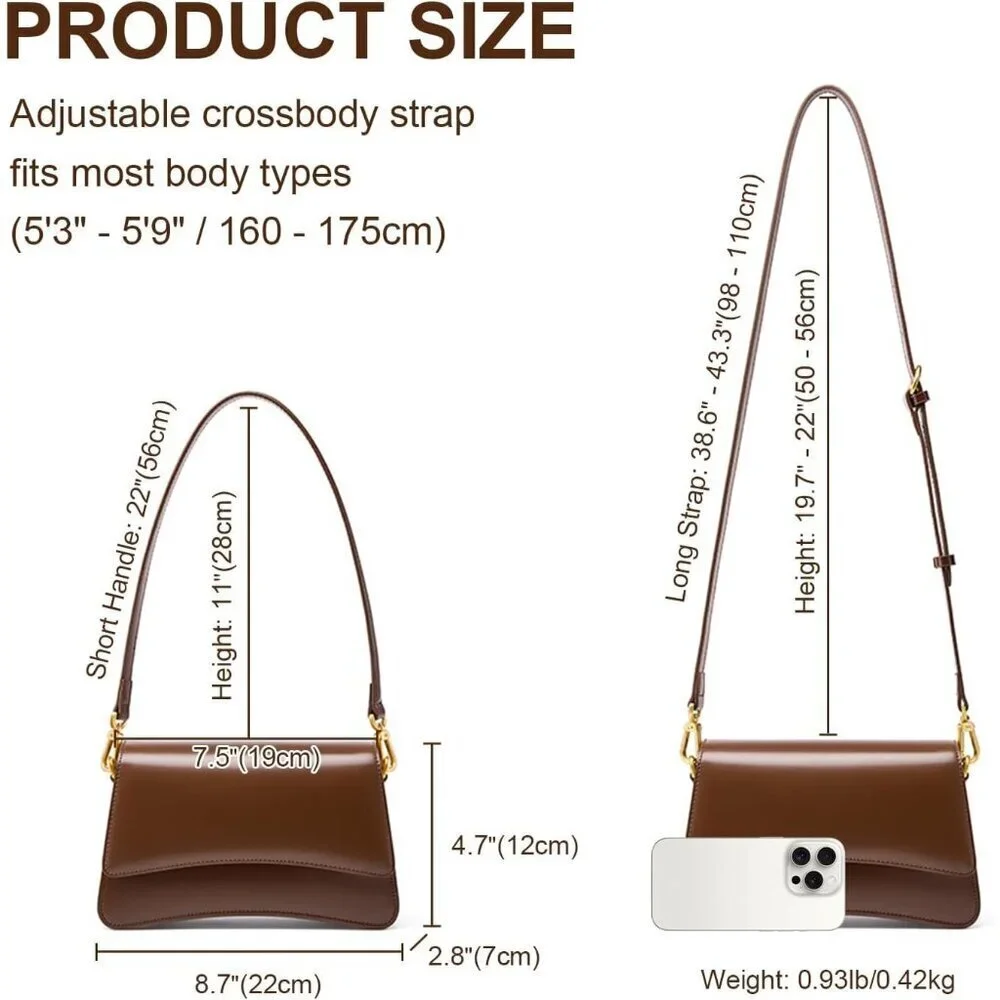 Crossbody Bag Genuine Leather Women Adjustable Lightweight Purse